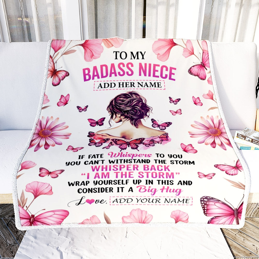 Personalized To My Badass Niece Blanket From Uncle Aunt I Am The Storm Inspirational Strong Women Niece Gifts Birthday Graduation Christmas Fleece Blanket Shirt & Hoodie | teecentury