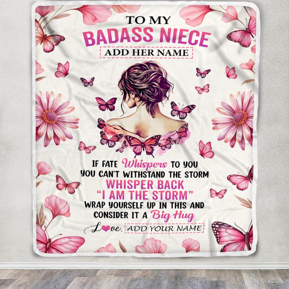 Personalized To My Badass Niece Blanket From Uncle Aunt I Am The Storm Inspirational Strong Women Niece Gifts Birthday Graduation Christmas Fleece Blanket Shirt & Hoodie | teecentury