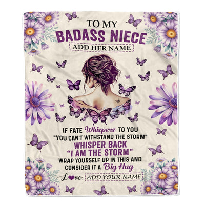Personalized To My Badass Niece Blanket From Uncle Aunt Purple Butterfly I Am The Storm Niece Gifts Birthday Graduation Christmas Custom Fleece Throw Blanket | teecentury