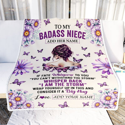 Personalized To My Badass Niece Blanket From Uncle Aunt Purple Butterfly I Am The Storm Niece Gifts Birthday Graduation Christmas Custom Fleece Throw Blanket | teecentury