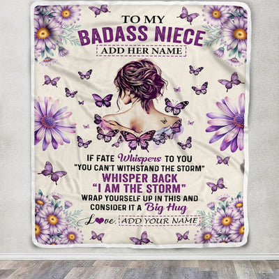 Personalized To My Badass Niece Blanket From Uncle Aunt Purple Butterfly I Am The Storm Niece Gifts Birthday Graduation Christmas Custom Fleece Throw Blanket | teecentury