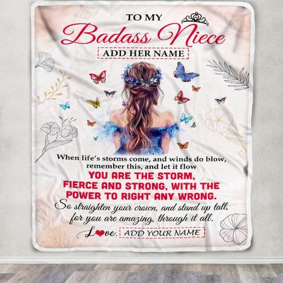 Personalized To My Badass Niece Blanlet From Aunt Auntie Uncle Floral Butterfly Niece Birthday Gifts Graduation Christmas Customized Fleece Throw Blanket | teecentury