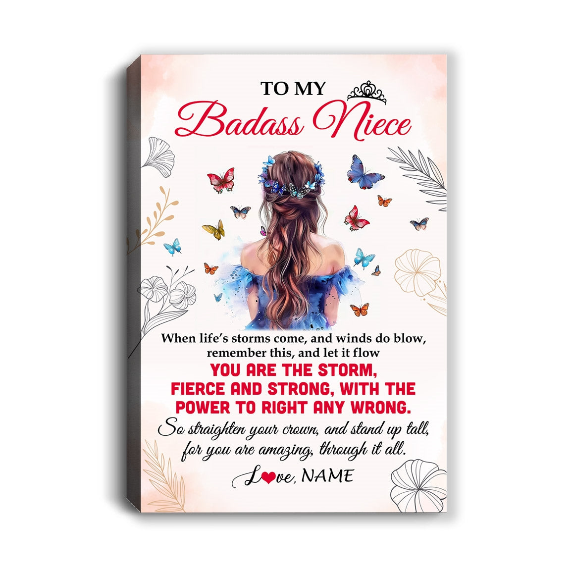 Personalized To My Badass Niece Canvas From Aunt Auntie Uncle Floral Butterfly Niece Birthday Gifts Graduation Christmas Custom Wall Art Print Framed Canvas | teecentury
