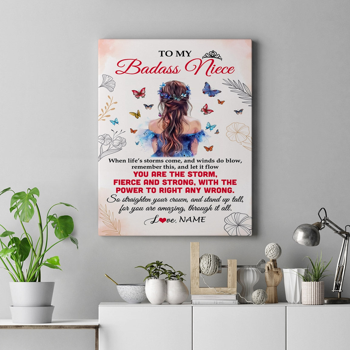 Personalized To My Badass Niece Canvas From Aunt Auntie Uncle Floral Butterfly Niece Birthday Gifts Graduation Christmas Custom Wall Art Print Framed Canvas | teecentury