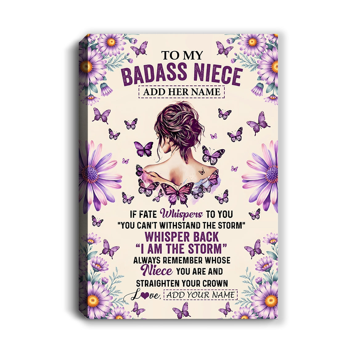 Personalized To My Badass Niece Canvas From Uncle Aunt Purple Butterfly I Am The Storm Niece Gifts Birthday Graduation Christmas Custom Wall Art Framed Canvas | teecentury