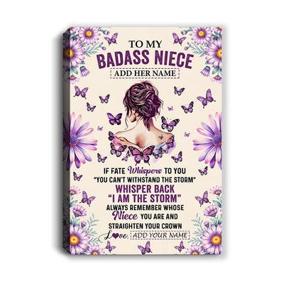 Personalized To My Badass Niece Canvas From Uncle Aunt Purple Butterfly I Am The Storm Niece Gifts Birthday Graduation Christmas Custom Wall Art Framed Canvas | teecentury