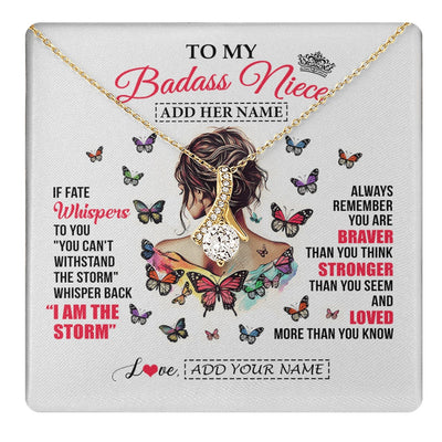 Alluring Beauty Necklace 18K Yellow Gold Finish | 1 | Personalized To My Badass Niece From Uncle Aunt Auntie Necklace I Am The Storm Niece Gifts Birthday Graduation Christmas Custom Gift Box Message Card | https://teecentury.