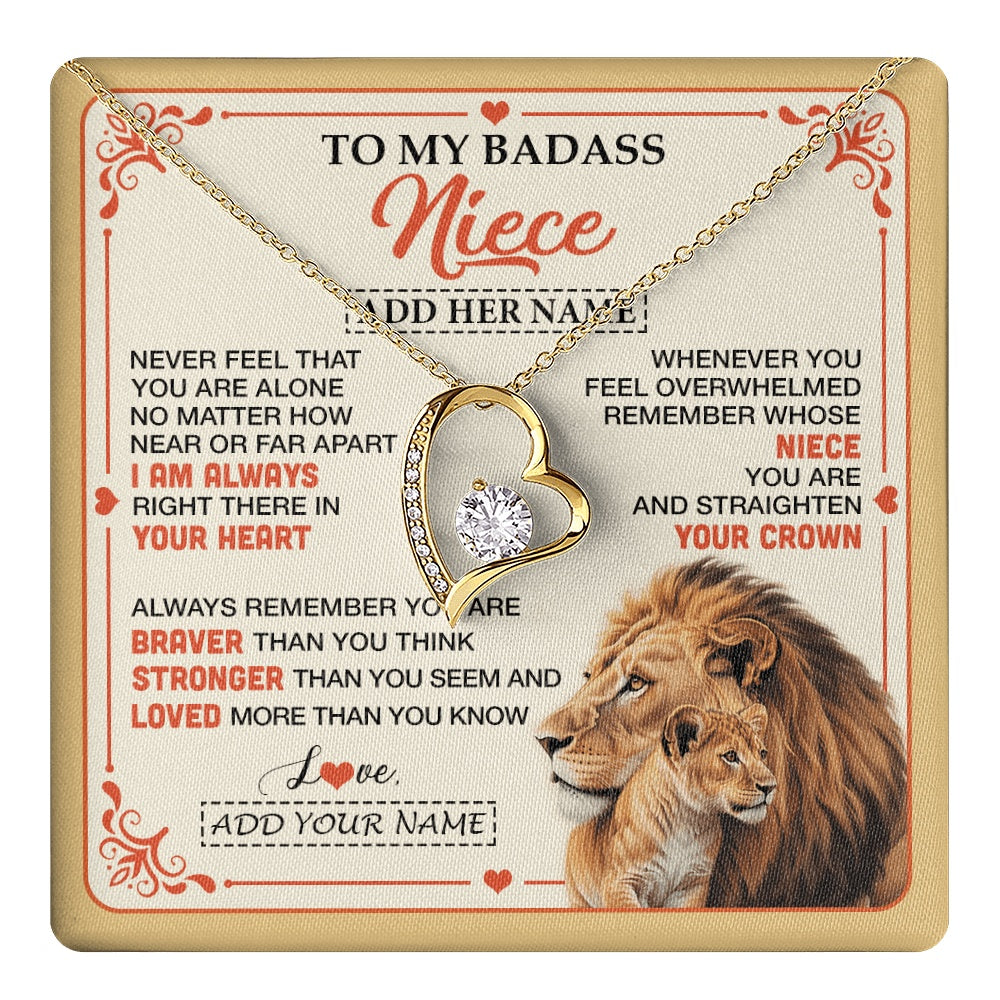 Forever Love Necklace 18K Yellow Gold Finish | 1 | Personalized To My Badass Niece Gifts From Aunt Uncle Necklace Lion Jewelry Gifts Present Ideas For Niece Birthday Graduation Christmas Gift Box Message Card | https://teecentury.