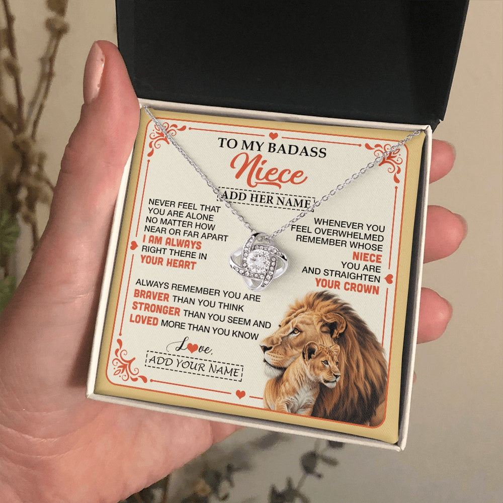 Love Knot Necklace 14K White Gold Finish | 2 | Personalized To My Badass Niece Gifts From Aunt Uncle Necklace Lion Jewelry Gifts Present Ideas For Niece Birthday Graduation Christmas Gift Box Message Card | https://teecentury.