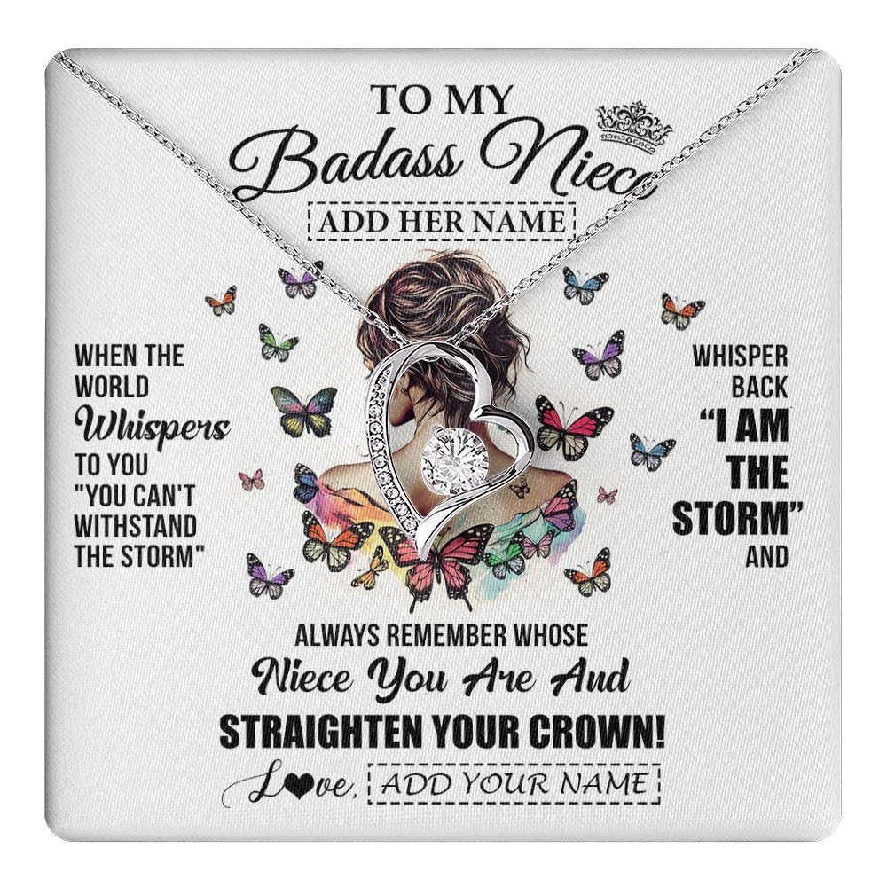 Forever Love Necklace 14K White Gold Finish | 1 | Personalized To My Badass Niece I Am The Storm Necklace From Uncle Aunt Auntie Beautiful Niece Birthday Gifts Graduation Christmas Gift Box Message Card | https://teecentury.