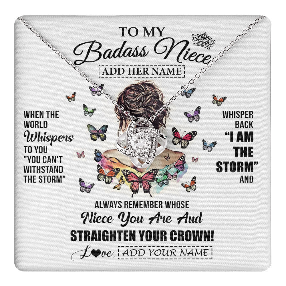 Love Knot Necklace 14K White Gold Finish | 1 | Personalized To My Badass Niece I Am The Storm Necklace From Uncle Aunt Auntie Beautiful Niece Birthday Gifts Graduation Christmas Gift Box Message Card | https://teecentury.