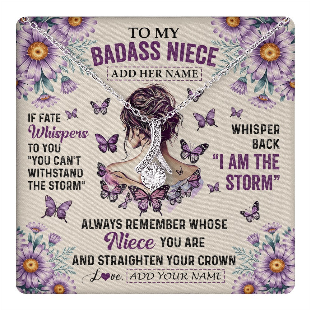 Alluring Beauty Necklace 14K White Gold Finish | 1 | Personalized To My Badass Niece Necklace From Aunt Purple Butterfly I Am The Storm Niece Gifts Birthday Graduation Christmas Custom Gift Box Message Card | https://teecentury.