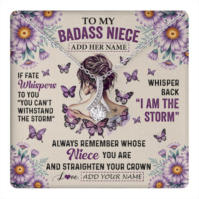 Alluring Beauty Necklace 14K White Gold Finish | 1 | Personalized To My Badass Niece Necklace From Aunt Purple Butterfly I Am The Storm Niece Gifts Birthday Graduation Christmas Custom Gift Box Message Card | https://teecentury.