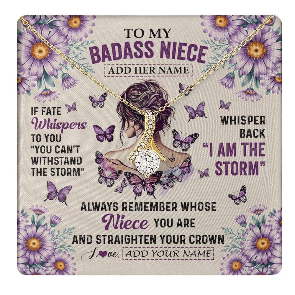 Alluring Beauty Necklace 18K Yellow Gold Finish | 1 | Personalized To My Badass Niece Necklace From Aunt Purple Butterfly I Am The Storm Niece Gifts Birthday Graduation Christmas Custom Gift Box Message Card | https://teecentury.
