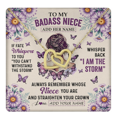 Interlocking Hearts Necklace 18K Yellow Gold Finish | 1 | Personalized To My Badass Niece Necklace From Aunt Purple Butterfly I Am The Storm Niece Gifts Birthday Graduation Christmas Custom Gift Box Message Card | https://teecentury.