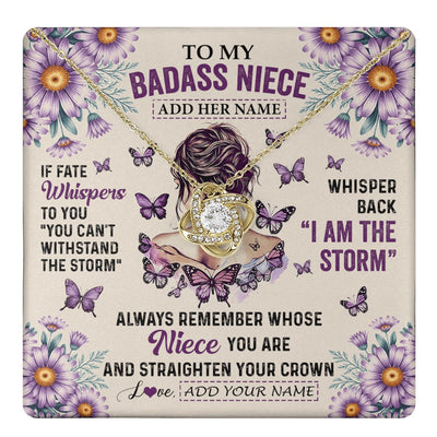 Love Knot Necklace 18K Yellow Gold Finish | 1 | Personalized To My Badass Niece Necklace From Aunt Purple Butterfly I Am The Storm Niece Gifts Birthday Graduation Christmas Custom Gift Box Message Card | https://teecentury.