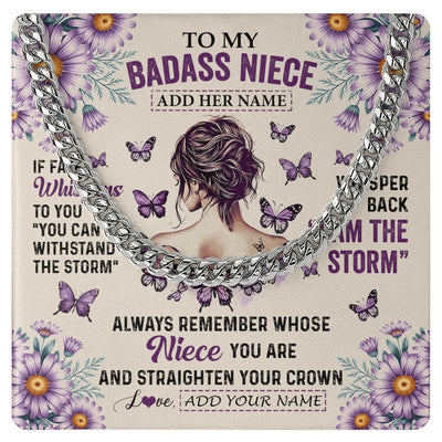 Cuban Link Chain Necklace Stainless Steel | 1 | Personalized To My Badass Niece Necklace From Aunt Purple Butterfly I Am The Storm Niece Gifts Birthday Graduation Christmas Custom Gift Box Message Card Shirt & Hoodie | https://teecentury.