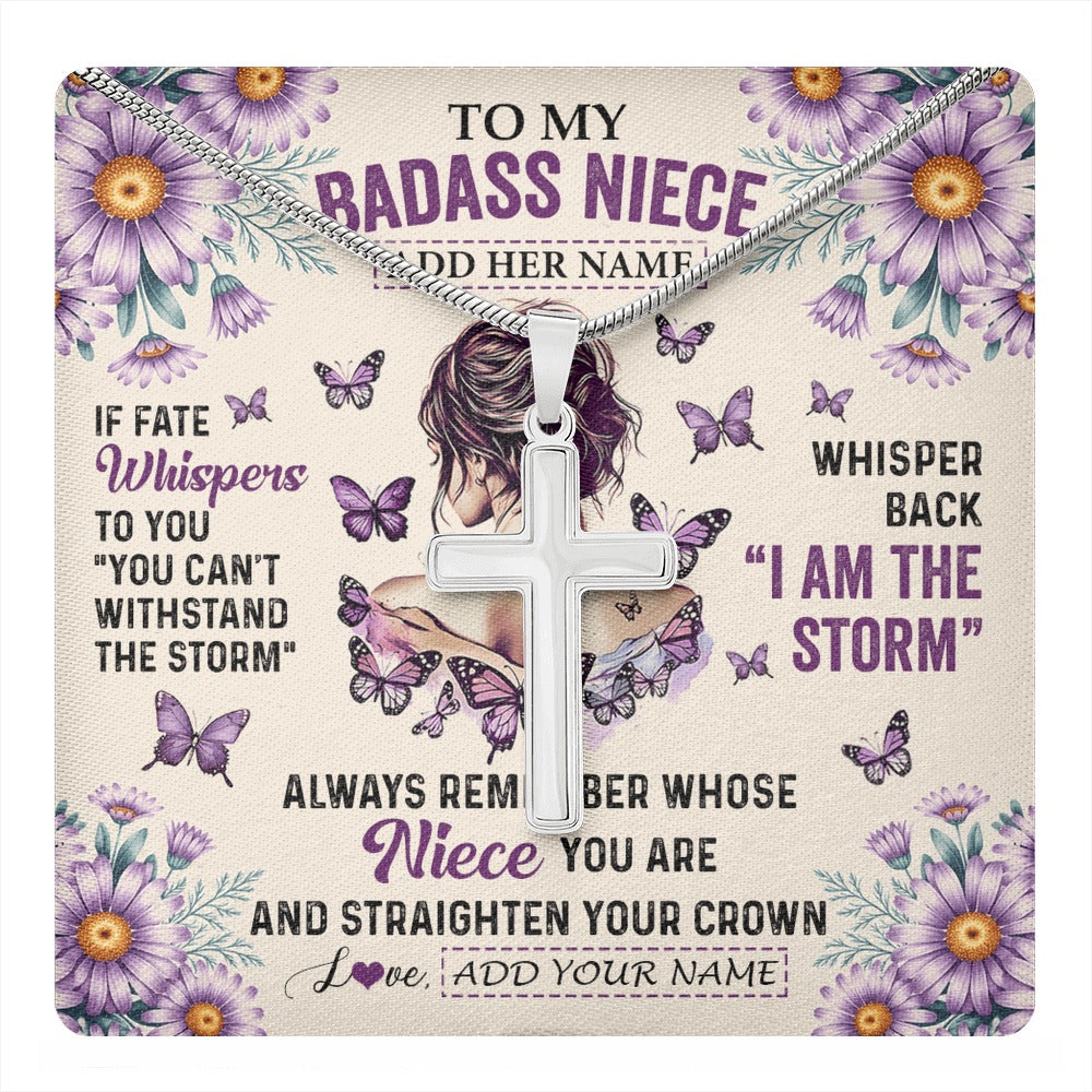 Stainless Cross Necklace Stainless Steel | 1 | Personalized To My Badass Niece Necklace From Aunt Purple Butterfly I Am The Storm Niece Gifts Birthday Graduation Christmas Custom Gift Box Message Card Shirt & Hoodie | https://teecentury.