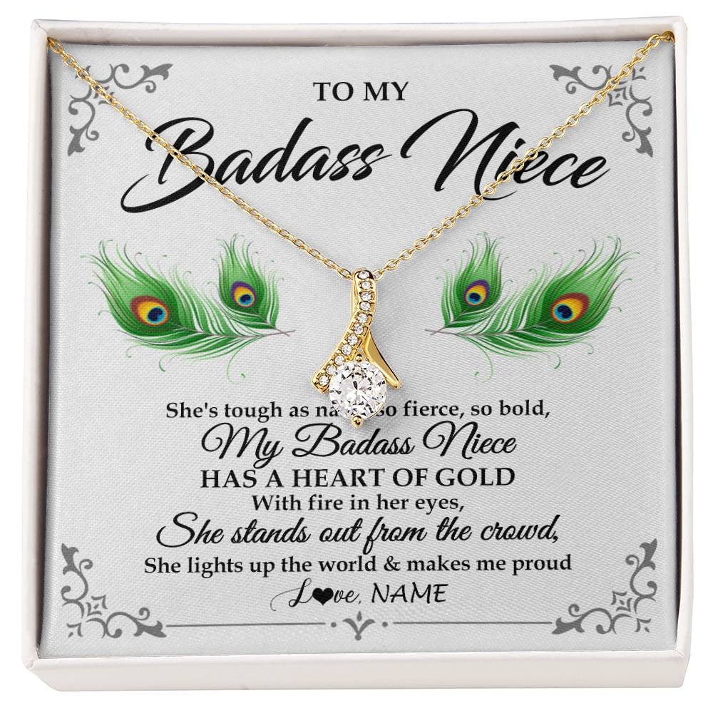 Alluring Beauty Necklace 18K Yellow Gold Finish | 1 | Personalized To My Badass Niece Necklace From Aunt Uncle Love You Always Niece Jewelry Birthday Gift Graduation Christmas Customized Gift Box Message Card | teecentury