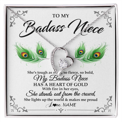 Forever Love Necklace 14K White Gold Finish | 1 | Personalized To My Badass Niece Necklace From Aunt Uncle Love You Always Niece Jewelry Birthday Gift Graduation Christmas Customized Gift Box Message Card | teecentury