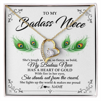 Forever Love Necklace 18K Yellow Gold Finish | 1 | Personalized To My Badass Niece Necklace From Aunt Uncle Love You Always Niece Jewelry Birthday Gift Graduation Christmas Customized Gift Box Message Card | teecentury