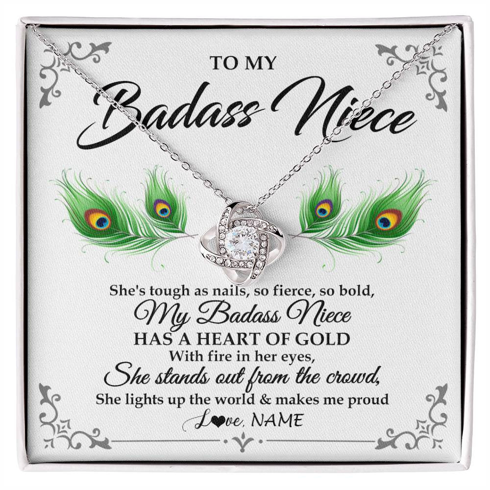 Love Knot Necklace 14K White Gold Finish | 1 | Personalized To My Badass Niece Necklace From Aunt Uncle Love You Always Niece Jewelry Birthday Gift Graduation Christmas Customized Gift Box Message Card | teecentury