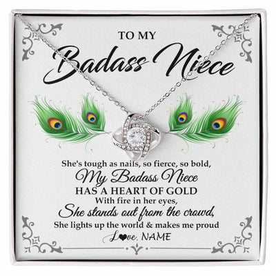 Love Knot Necklace 14K White Gold Finish | 1 | Personalized To My Badass Niece Necklace From Aunt Uncle Love You Always Niece Jewelry Birthday Gift Graduation Christmas Customized Gift Box Message Card | teecentury