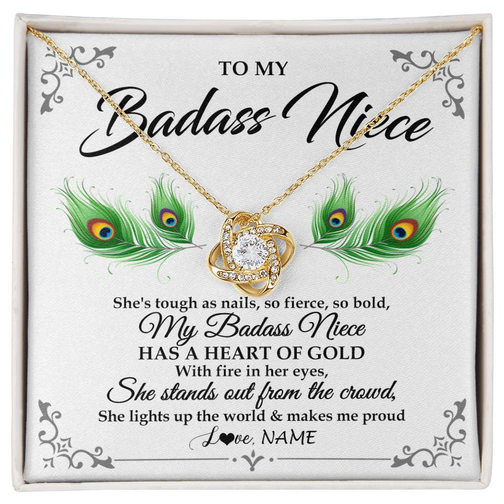 Love Knot Necklace 18K Yellow Gold Finish | 1 | Personalized To My Badass Niece Necklace From Aunt Uncle Love You Always Niece Jewelry Birthday Gift Graduation Christmas Customized Gift Box Message Card | teecentury