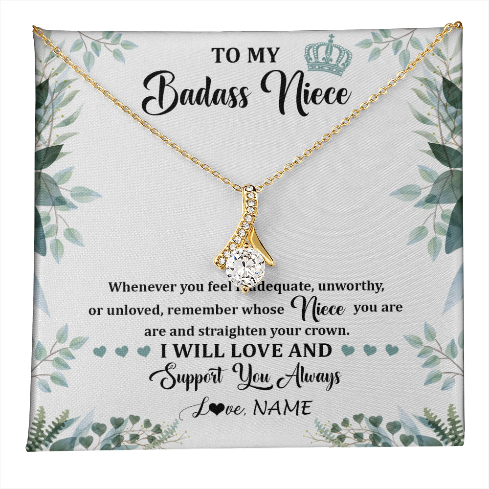 Alluring Beauty Necklace 18K Yellow Gold Finish | 1 | Personalized To My Badass Niece Necklace From Aunt Uncle Straighten Your Crown Niece Birthday Jewelry Graduation Christmas Customized Gift Box Message Card | teecentury