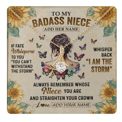 Alluring Beauty Necklace 18K Yellow Gold Finish | 1 | Personalized To My Badass Niece Necklace From Uncle Aunt Auntie I Am The Storm Niece Gifts Birthday Graduation Christmas Customized Gift Box Message Card | teecentury