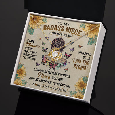 Love Knot Necklace 18K Yellow Gold Finish | 2 | Personalized To My Badass Niece Necklace From Uncle Aunt Auntie I Am The Storm Niece Gifts Birthday Graduation Christmas Customized Gift Box Message Card | teecentury