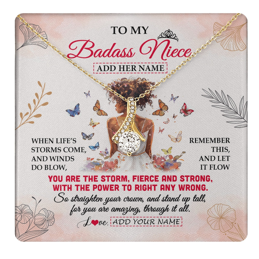 Alluring Beauty Necklace 18K Yellow Gold Finish | 1 | Personalized To My Badass Niece Necklace From Uncle Aunt Floral Butterfly African Afro Niece Birthday Gifts Graduation Christmas Custom Gift Box Message Card | https://teecentury.