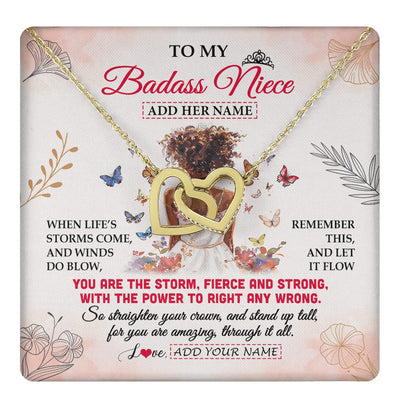 Interlocking Hearts Necklace 18K Yellow Gold Finish | 1 | Personalized To My Badass Niece Necklace From Uncle Aunt Floral Butterfly African Afro Niece Birthday Gifts Graduation Christmas Custom Gift Box Message Card | https://teecentury.