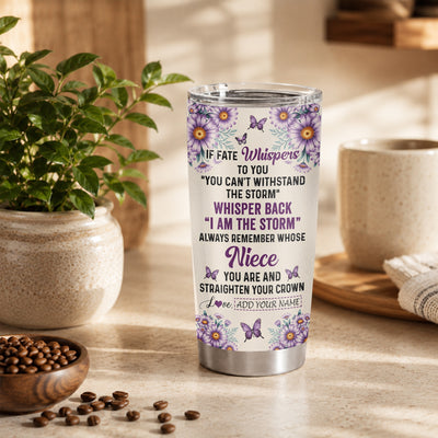 Personalized To My Badass Niece Tumbler From Uncle Aunt Purple Butterfly I Am The Storm Niece Gifts Birthday Graduation Christmas Custom Stainless Steel Travel Mug | teecentury