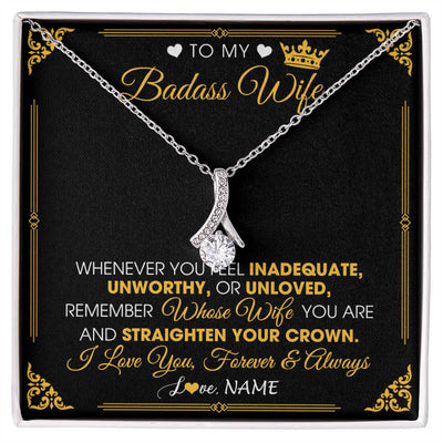 Alluring Beauty Necklace 14K White Gold Finish | 1 | Personalized To My Badass Wife Necklace From Husband Crown I Love You Wife Birthday Anniversary Wedding Valentines Day Jewelry Customized Gift Box Message Card | teecentury