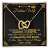 Interlocking Hearts Necklace 18K Yellow Gold Finish | 1 | Personalized To My Badass Wife Necklace From Husband Crown I Love You Wife Birthday Anniversary Wedding Valentines Day Jewelry Customized Gift Box Message Card | teecentury