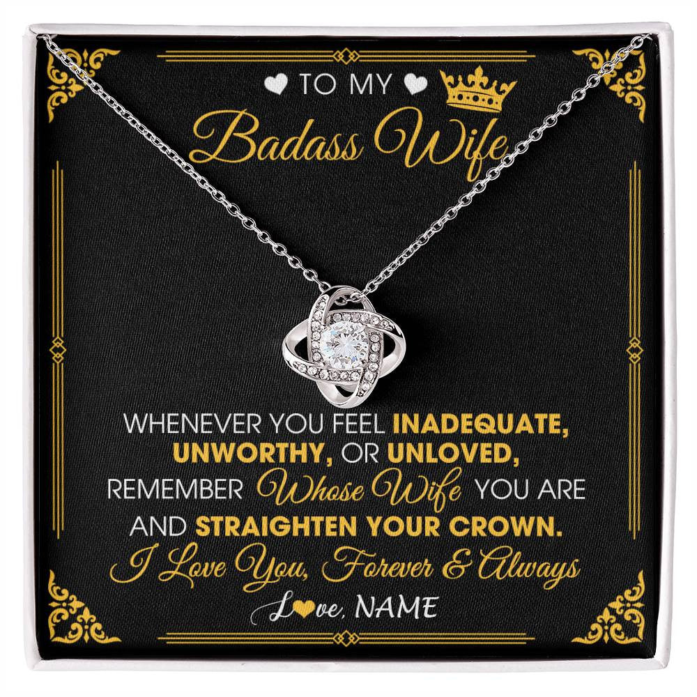 Love Knot Necklace 14K White Gold Finish | 1 | Personalized To My Badass Wife Necklace From Husband Crown I Love You Wife Birthday Anniversary Wedding Valentines Day Jewelry Customized Gift Box Message Card | teecentury