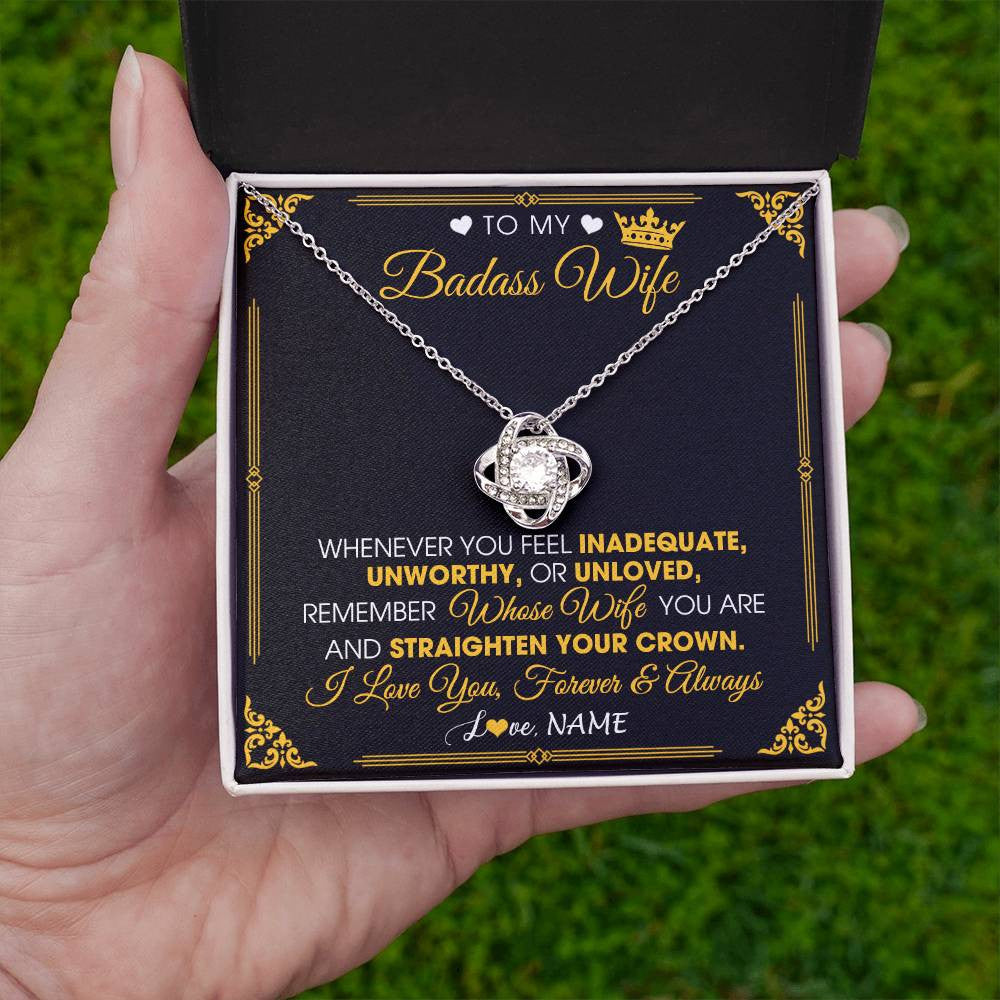 Love Knot Necklace 14K White Gold Finish | 2 | Personalized To My Badass Wife Necklace From Husband Crown I Love You Wife Birthday Anniversary Wedding Valentines Day Jewelry Customized Gift Box Message Card | teecentury
