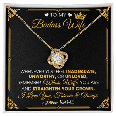 Love Knot Necklace 18K Yellow Gold Finish | 1 | Personalized To My Badass Wife Necklace From Husband Crown I Love You Wife Birthday Anniversary Wedding Valentines Day Jewelry Customized Gift Box Message Card | teecentury