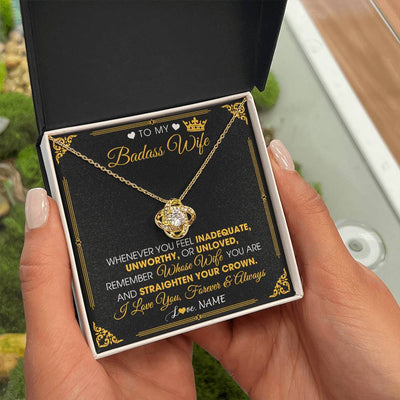 Love Knot Necklace 18K Yellow Gold Finish | 2 | Personalized To My Badass Wife Necklace From Husband Crown I Love You Wife Birthday Anniversary Wedding Valentines Day Jewelry Customized Gift Box Message Card | teecentury