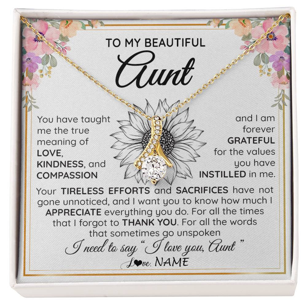 Alluring Beauty Necklace 18K Yellow Gold Finish | Personalized To My Beautiful Aunt From Niece Nephew Necklace Say I Love You Aunt Birthday Mothers Day Christmas Jewelry Customized Gift Box Message Card | teecentury
