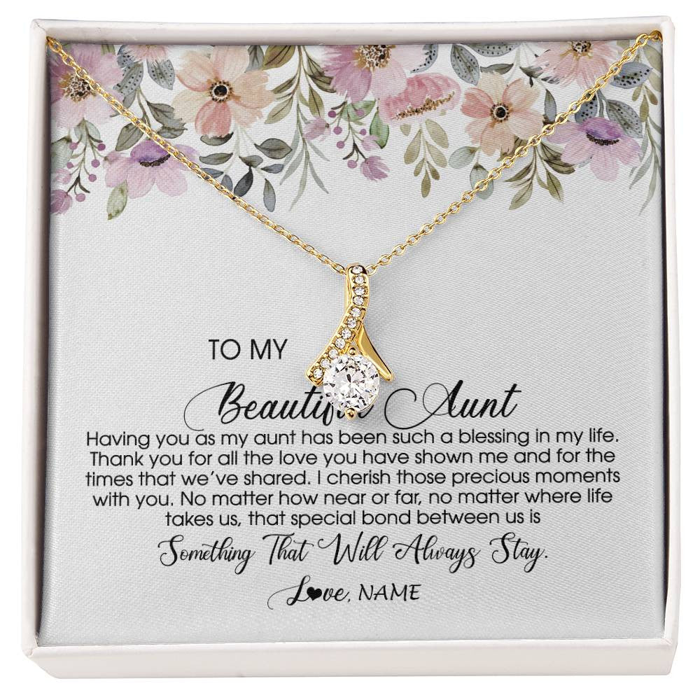 Alluring Beauty Necklace 18K Yellow Gold Finish | Personalized To My Beautiful Aunt Necklace From Niece Nephew Having You As My Aunt Auntie Birthday Mothers Day Christmas Customized Gift Box Message Card | teecentury