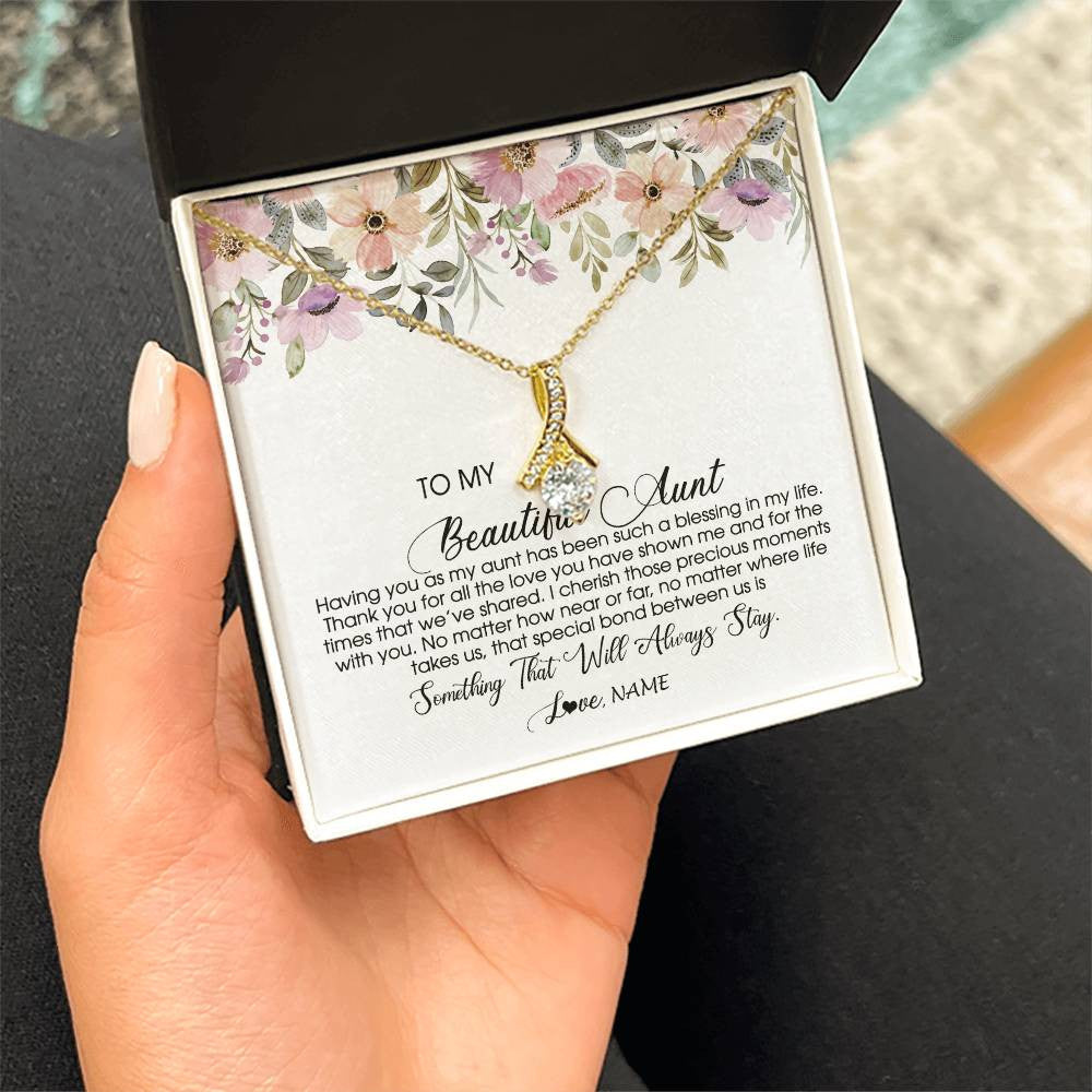 Alluring Beauty Necklace 18K Yellow Gold Finish | Personalized To My Beautiful Aunt Necklace From Niece Nephew Having You As My Aunt Auntie Birthday Mothers Day Christmas Customized Gift Box Message Card | teecentury