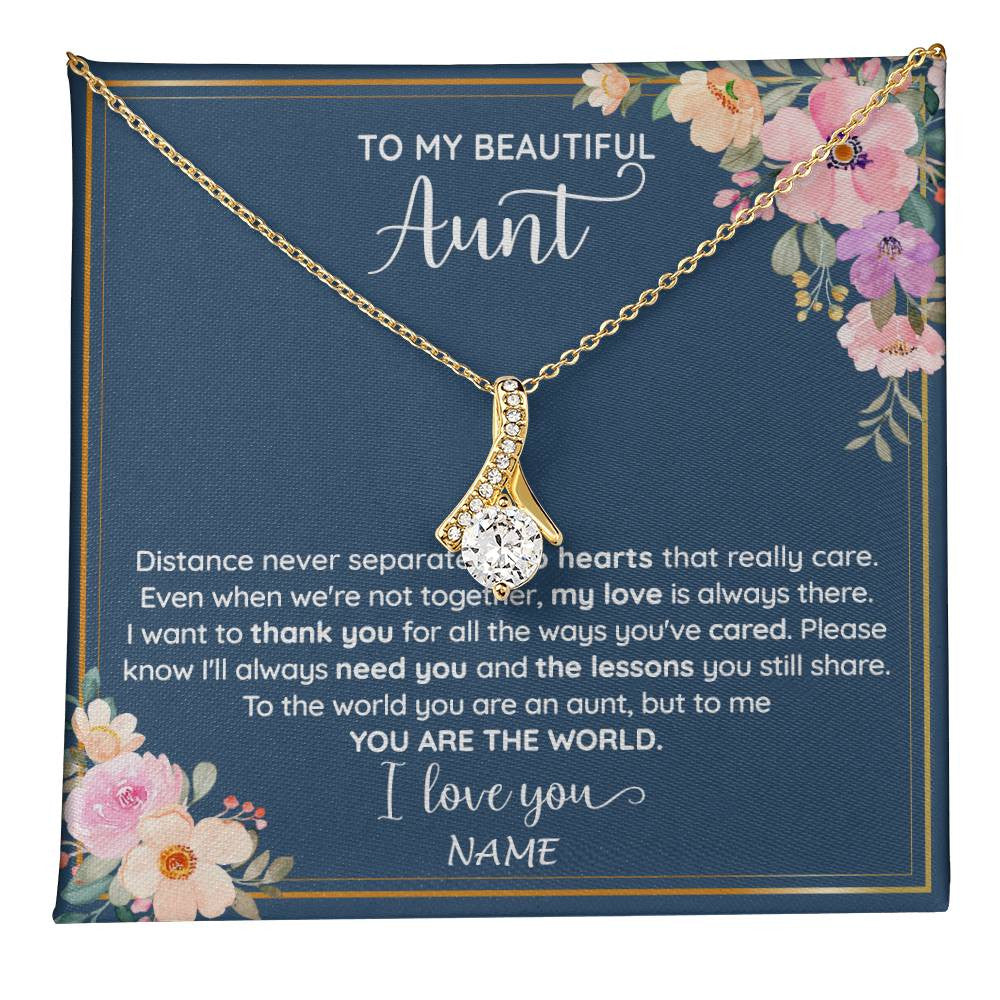 Alluring Beauty Necklace 18K Yellow Gold Finish | 1 | Personalized To My Beautiful Aunt Necklace From Niece Nephew You Are The World Aunt Birthday Mothers Day Christmas Jewelry Customized Gift Box Message Card | teecentury