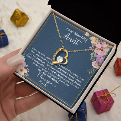 Forever Love Necklace 18K Yellow Gold Finish | 2 | Personalized To My Beautiful Aunt Necklace From Niece Nephew You Are The World Aunt Birthday Mothers Day Christmas Jewelry Customized Gift Box Message Card | teecentury