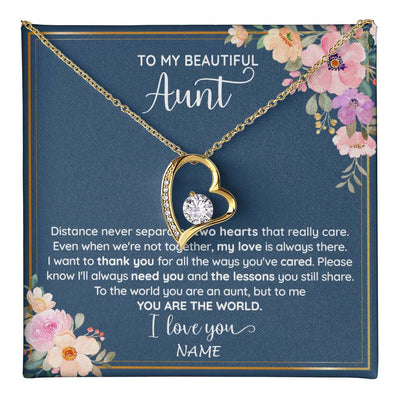 Forever Love Necklace 18K Yellow Gold Finish | 1 | Personalized To My Beautiful Aunt Necklace From Niece Nephew You Are The World Aunt Birthday Mothers Day Christmas Jewelry Customized Gift Box Message Card | teecentury