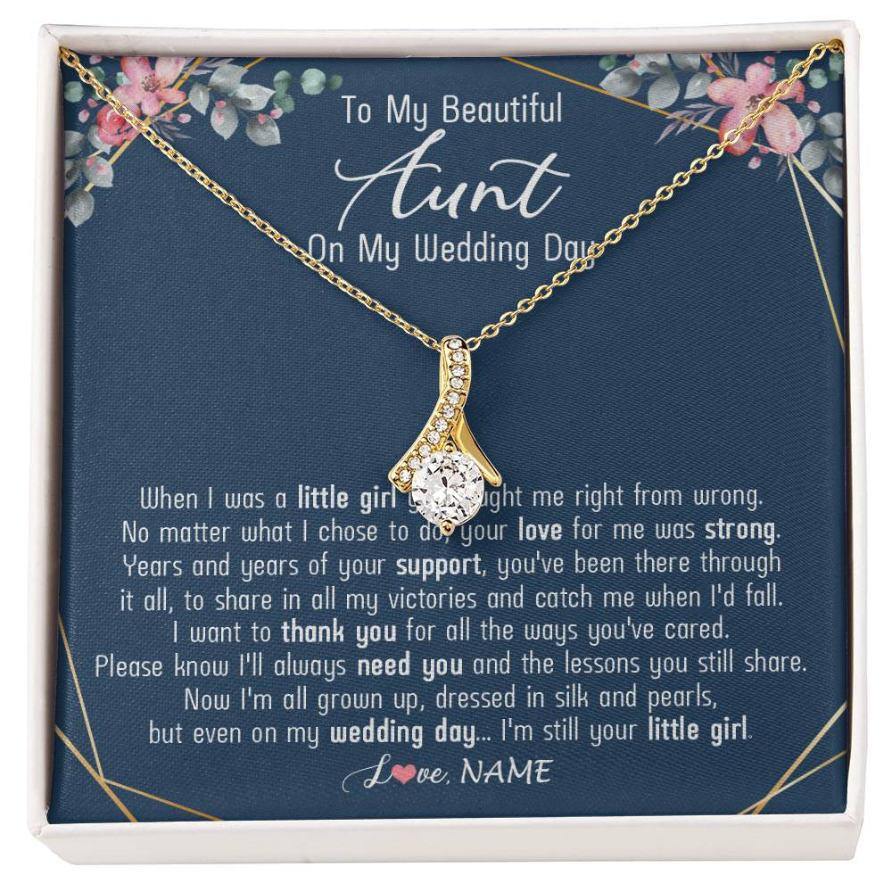 Alluring Beauty Necklace 18K Yellow Gold Finish | 1 | Personalized To My Beautiful Aunt Necklace From Niece On My Wedding Day Aunt Of The Bride From Niece Aunt Jewelry Customized Gift Box Message Card | teecentury