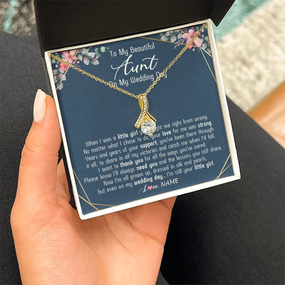 Alluring Beauty Necklace 18K Yellow Gold Finish | 2 | Personalized To My Beautiful Aunt Necklace From Niece On My Wedding Day Aunt Of The Bride From Niece Aunt Jewelry Customized Gift Box Message Card | teecentury