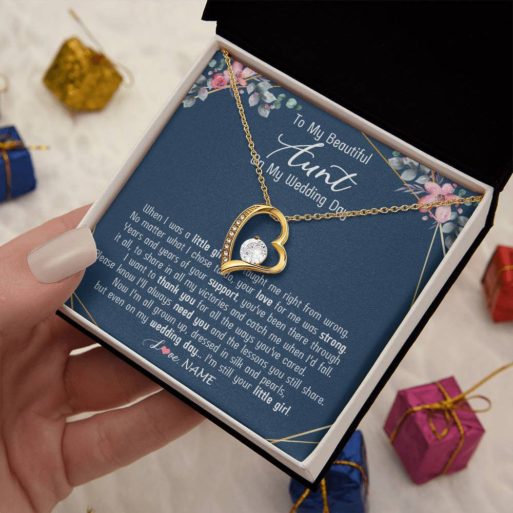 Forever Love Necklace 18K Yellow Gold Finish | 2 | Personalized To My Beautiful Aunt Necklace From Niece On My Wedding Day Aunt Of The Bride From Niece Aunt Jewelry Customized Gift Box Message Card | teecentury