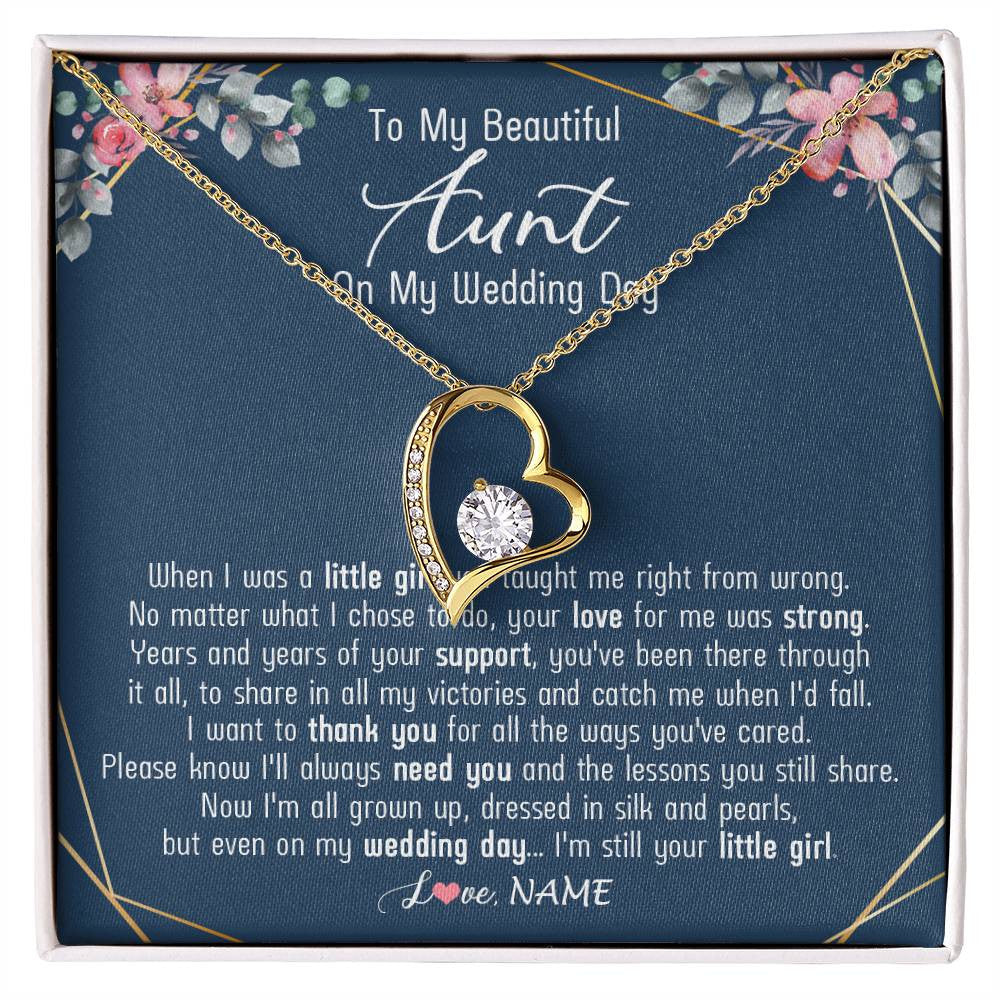 Forever Love Necklace 18K Yellow Gold Finish | 1 | Personalized To My Beautiful Aunt Necklace From Niece On My Wedding Day Aunt Of The Bride From Niece Aunt Jewelry Customized Gift Box Message Card | teecentury